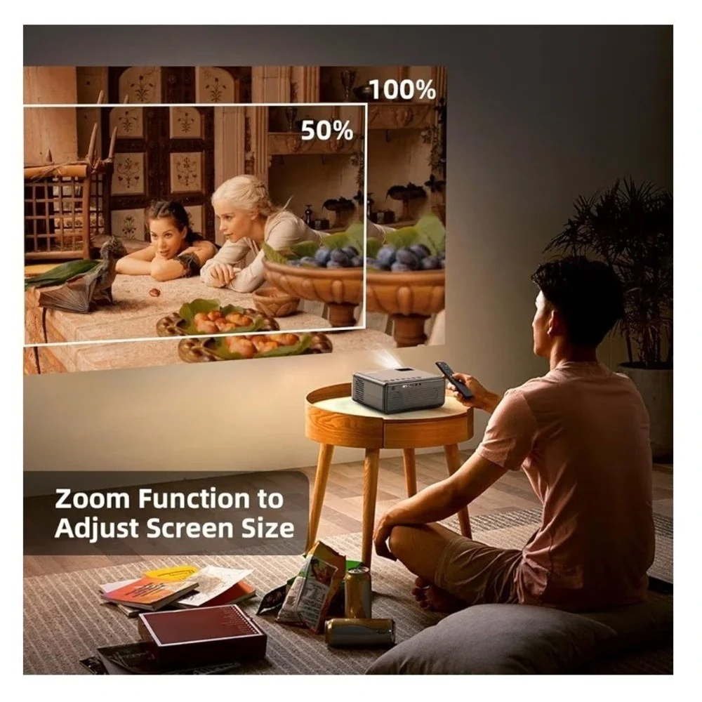 FUDONI Native 1080P Projector 4K Support 18000L WiFi Bluetooth Home Theater Gray